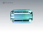 Emerald-cut blue-green tourmaline gemstone weighing 4.65 carats from Afghanistan, displaying sharp clarity and vibrant color.