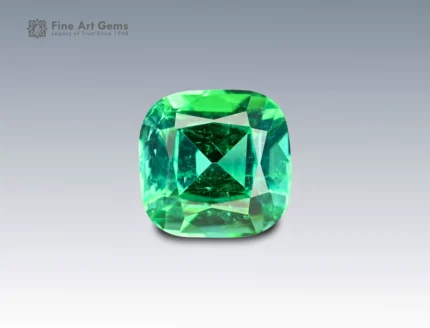 Cushion-cut vivid green tourmaline gemstone weighing 2.95 carats from Afghanistan, with excellent brilliance and rich saturation.