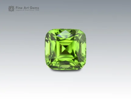 5.6 carat cushion-cut green peridot gemstone from Pakistan.