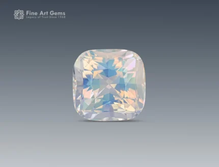 Cushion-cut moonstone gemstone from Madagascar with soft iridescent hues.