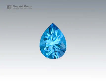 Vivid pear-cut blue topaz gemstone with brilliant faceting from Brazil