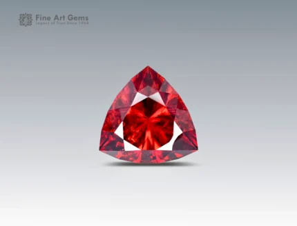 Trilliant-cut red bastnaesite gemstone from Pakistan.