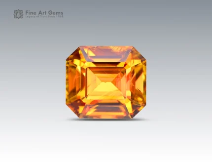 Emerald-cut golden-yellow sphene gemstone weighing 3.30 carats from Pakistan, showcasing vivid brilliance and exceptional clarity.