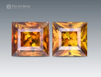 3.85 carats princess cut sphene (Titanite) gemstone pair for sale from Pakistan.