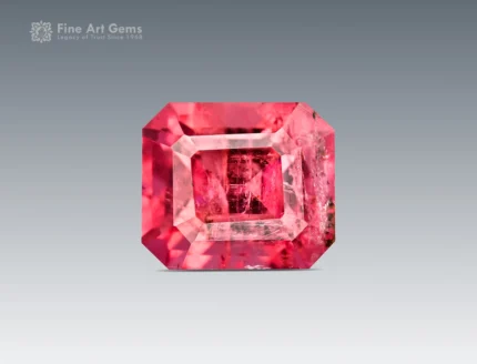 1.15 carat emerald cut pink-red tourmaline gemstone from Pakistan, ideal for rings, pendants, and fine jewelry.