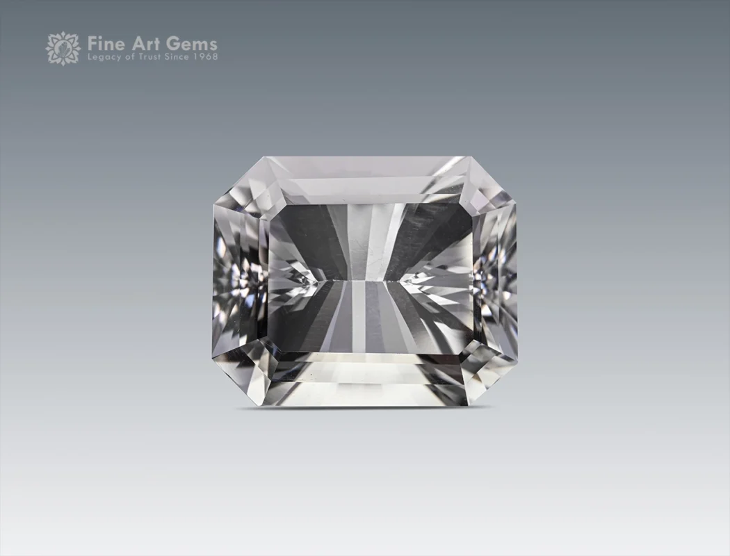 80 carat emerald cut quartz gemstone with exceptional clarity and brilliance from Pakistan