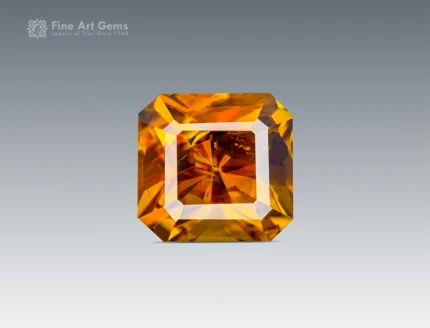 Natural 1.65ct golden-yellow sphene emerald cut from Pakistan, ideal for rings, pendants, earrings, and gemstone collections.