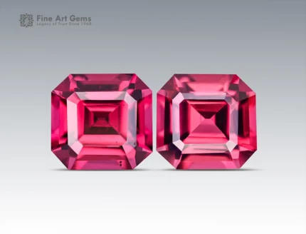 3.40 carat rhodolite garnet pair with emerald cut from Africa