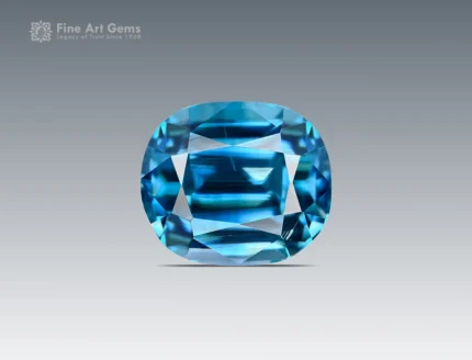 Blue zircon 4.25-carat cushion cut gemstone from Cambodia for ring, pendant, and jewelry collection.