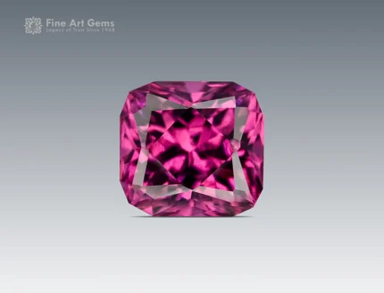 Fine 1.50 carat rhodolite garnet gemstone with vivid pinkish-red color and cushion cut from Africa.