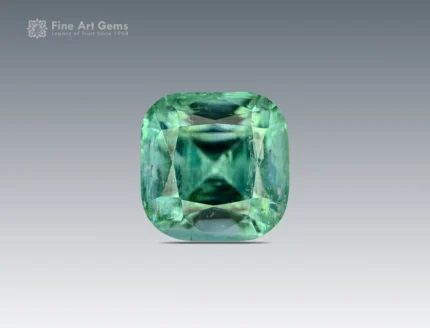 Natural 3.55 carat tourmaline gemstone in cushion cut, sourced from Afghanistan, showing a vivid green color perfect for rings, pendants, and jewelry.