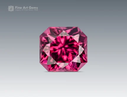 Fine 1.30 carat rhodolite garnet gemstone with vivid rose-red color and cushion cut from Africa.