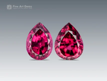 Fine pear-cut rhodolite garnet gemstone pair from Africa.