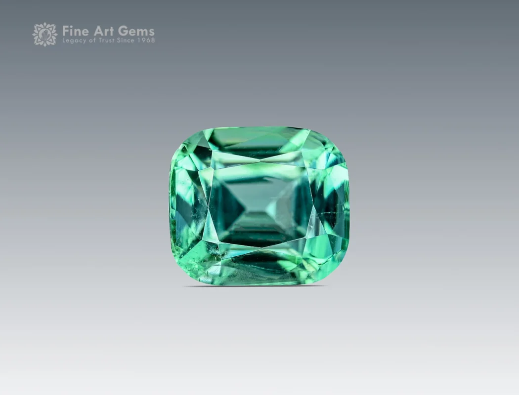Fine 1.80-carat cushion-cut green tourmaline gemstone from Afghanistan.
