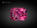 Hot pink rhodolite garnet, 1.45 ct cushion cut gemstone, eye clean clarity, natural and untreated African origin.