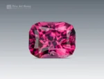 Hot pink rhodolite garnet, 1.45 ct cushion cut gemstone, eye clean clarity, natural and untreated African origin.
