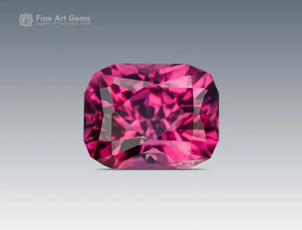 Hot pink rhodolite garnet, 1.45 ct cushion cut gemstone, eye clean clarity, natural and untreated African origin.