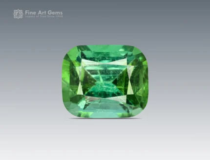 2.10-carat green tourmaline from Afghanistan, in a cushion-cut with gemmy color and clean facets.