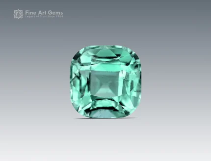 Mint-green cushion cut tourmaline gemstone, 2.20 carats, faceted and gem quality, sourced from Afghanistan.