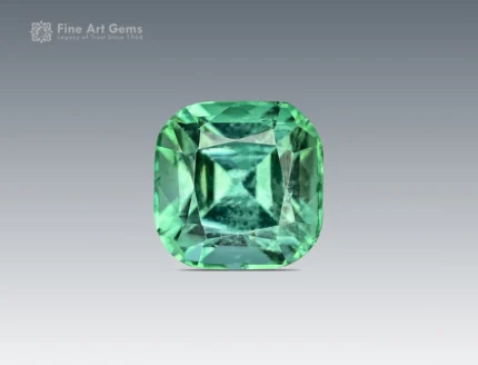 Light mint-green 2.30-carat cushion-cut tourmaline from Afghanistan with clean faceting and fine clarity.
