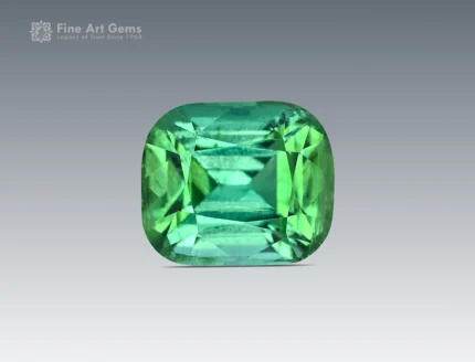 Faceted 2.35-carat green Tourmaline from Afghanistan with a bright cushion cut.