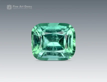 Mint green 2.60 carat cushion cut tourmaline gemstone from Afghanistan with clean faceting and fine clarity.
