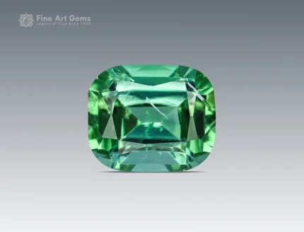 Mint green cushion cut Tourmaline gemstone from Afghanistan, 2.60 carats, with bright faceting and gemmy clarity.