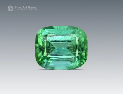 Bright green 2.90 carat cushion-cut tourmaline from Afghanistan with crisp faceting.