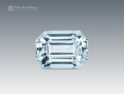 Emerald-cut aquamarine gemstone, 4 carats, fine faceted light blue gem from Pakistan.