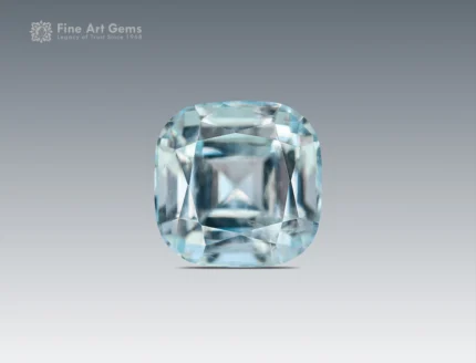 Fine 8.15 carat aquamarine fine gemstone with cushion cut from Pakistan, gemmy blue color, and gem-quality brilliance.