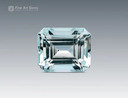 8.60 carat aquamarine fine gemstone with emerald cut from Pakistan, gemmy blue color, and gem-quality brilliance.