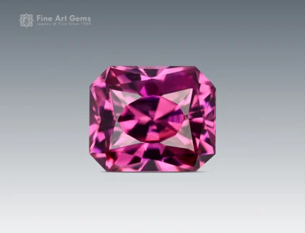 Hot-pink cushion-cut rhodolite garnet from Africa, 1 carat, eye-clean clarity.