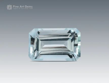 Fine cushion-cut aquamarine gemstone from Pakistan in a light blue color.