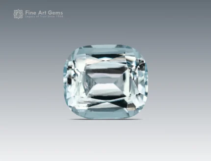 Cushion cut aquamarine gemstone, 3.75 ct, light blue color, slightly included, from Shigar Valley, Pakistan.