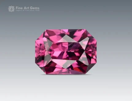 Fine-cut 1-carat cushion-cut rhodolite garnet gemstone from Africa, with vivid pinkish-red color and faceted brilliance for rings, pendants, and jewelry collections.