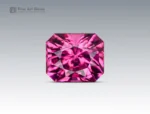 Fine, faceted cushion-cut rhodolite garnet gemstone with a vivid pink color from Africa.