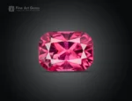 Fine cushion-cut rhodolite garnet gemstone with a rich pink color and faceted brilliance from Africa.