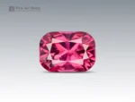 Fine cushion-cut rhodolite garnet gemstone with a rich pink color and faceted brilliance from Africa.