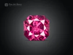 Faceted 1.45 carat cushion cut rhodolite garnet gemstone from Africa, showing rich raspberry color for acceptable jewelry use.