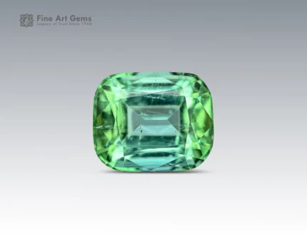 Green cushion-cut tourmaline with natural internal patterns and balanced faceting from Afghanistan.