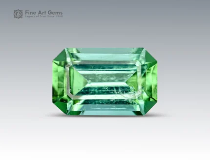 2.40 carat faceted emerald cut green tourmaline gemstone from Afghanistan, suitable for jewelry and collection.