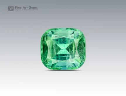 Green faceted cushion cut tourmaline gemstone from Afghanistan, suitable for fine jewelry.