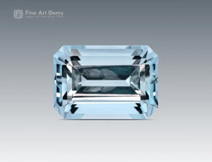 Fine gemmy 20.50 carat emerald-cut aquamarine gemstone with a bright, icy blue color from Pakistan.