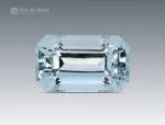 Fine-cut 21.95 carat emerald-cut aquamarine gemstone from Pakistan, with icy-blue color and sharp faceted design for high-end rings and pendant jewelry.