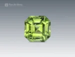 Asscher cut Peridot gemstone with bright gemmy green color, 3.25 carats, expertly faceted, and sourced from Pakistan.