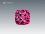 Fine, faceted cushion-cut rhodolite garnet gemstone with a vivid pink color from Africa.