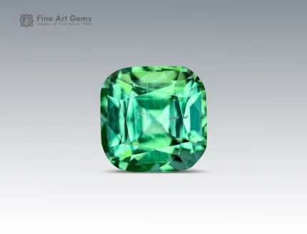 1.60 carat cushion cut green tourmaline gemstone with eye-clean clarity from Afghanistan