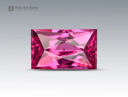Natural baguette cut rhodolite garnet with raspberry color and clean clarity from Africa