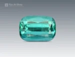 Cushion cut blue to green tourmaline gemstone from Afghanistan, showing slightly included clarity and fine faceting