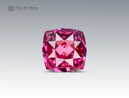 Cushion cut rhodolite garnet gemstone with vivid raspberry color and eye-clean clarity from Africa